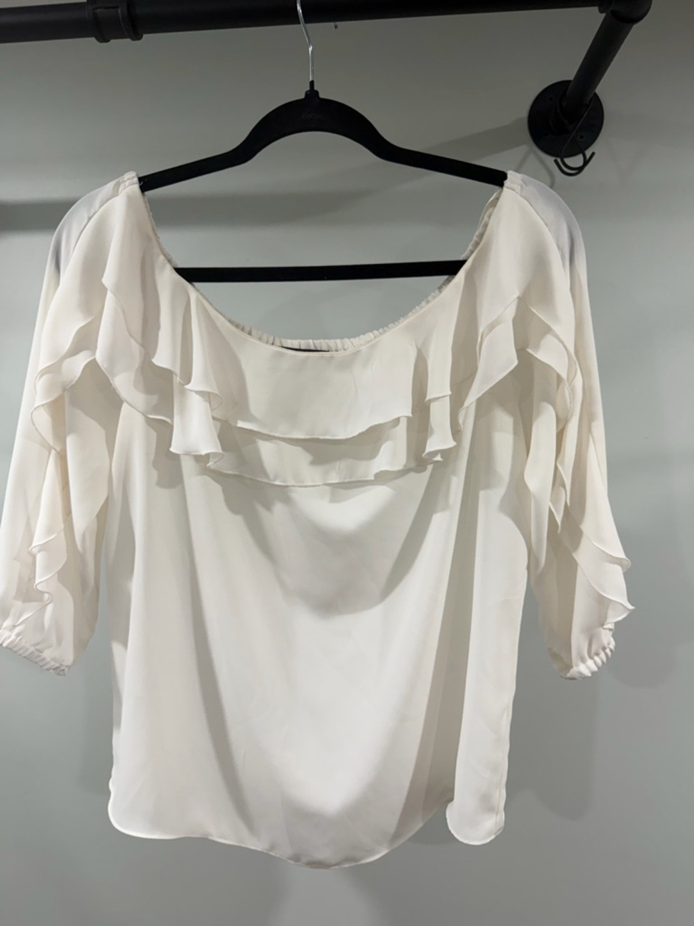 INC International Concepts Cream Off-Shoulder Ruffle Blouse
